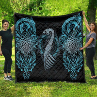 Dragon Viking With Runes Quilt Blue Black - Wonder Print Shop