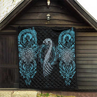 Dragon Viking With Runes Quilt Blue Black - Wonder Print Shop