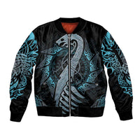Dragon Viking With Runes Sleeve Zip Bomber Jacket Blue Black - Wonder Print Shop