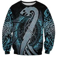 Dragon Viking With Runes Sweatshirt Blue Black - Wonder Print Shop
