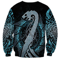 Dragon Viking With Runes Sweatshirt Blue Black - Wonder Print Shop