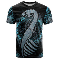 Dragon Viking With Runes T Shirt Blue Black - Wonder Print Shop