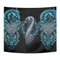Dragon Viking With Runes Tapestry Blue Black - Wonder Print Shop