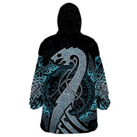 Dragon Viking With Runes Wearable Blanket Hoodie Blue Black - Wonder Print Shop