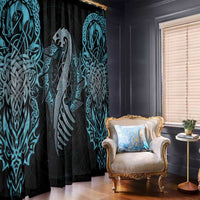 Dragon Viking With Runes Window Curtain Blue Black - Wonder Print Shop