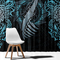 Dragon Viking With Runes Window Curtain Blue Black - Wonder Print Shop