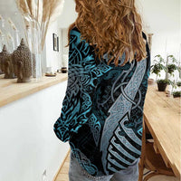 Dragon Viking With Runes Women Casual Shirt Blue Black - Wonder Print Shop