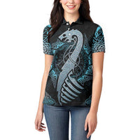 Dragon Viking With Runes Women Polo Shirt Blue Black - Wonder Print Shop