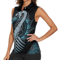 Dragon Viking With Runes Women Sleeveless Polo Shirt Blue Black - Wonder Print Shop