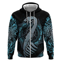 Dragon Viking With Runes Zip Hoodie Blue Black - Wonder Print Shop