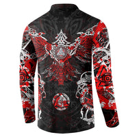 Raven And Norse Runes Button Sweatshirt Viking - Wonder Print Shop