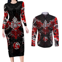 Raven And Norse Runes Couples Matching Long Sleeve Bodycon Dress and Long Sleeve Button Shirt Viking - Wonder Print Shop