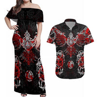 Raven And Norse Runes Couples Matching Off Shoulder Maxi Dress and Hawaiian Shirt Viking - Wonder Print Shop