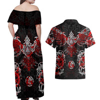 Raven And Norse Runes Couples Matching Off Shoulder Maxi Dress and Hawaiian Shirt Viking - Wonder Print Shop