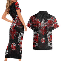 Raven And Norse Runes Couples Matching Short Sleeve Bodycon Dress and Hawaiian Shirt Viking - Wonder Print Shop