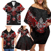 Raven And Norse Runes Family Matching Off Shoulder Short Dress and Hawaiian Shirt Viking - Wonder Print Shop