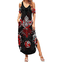 Raven And Norse Runes Family Matching Summer Maxi Dress and Hawaiian Shirt Viking - Wonder Print Shop