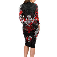 Raven And Norse Runes Long Sleeve Bodycon Dress Viking - Wonder Print Shop