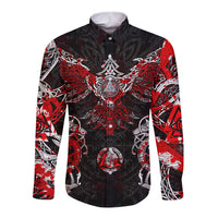 Raven And Norse Runes Long Sleeve Button Shirt Viking - Wonder Print Shop