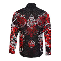 Raven And Norse Runes Long Sleeve Button Shirt Viking - Wonder Print Shop