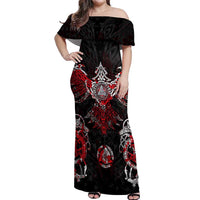 Raven And Norse Runes Off Shoulder Maxi Dress Viking - Wonder Print Shop