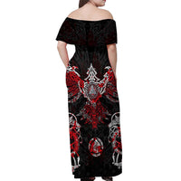 Raven And Norse Runes Off Shoulder Maxi Dress Viking - Wonder Print Shop