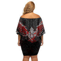 Raven And Norse Runes Off Shoulder Short Dress Viking - Wonder Print Shop