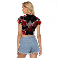 Raven And Norse Runes Raglan Cropped T Shirt Viking - Wonder Print Shop