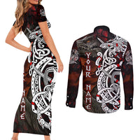 Viking Dragons Couples Matching Short Sleeve Bodycon Dress and Long Sleeve Button Shirt Norse Mythology - Wonder Print Shop