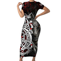 Viking Dragons Short Sleeve Bodycon Dress Norse Mythology - Wonder Print Shop