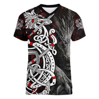 Viking Dragons Women V-Neck T-Shirt Norse Mythology - Wonder Print Shop