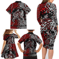 Viking Warrior And Viking Dragons Family Matching Long Sleeve Bodycon Dress and Hawaiian Shirt - Wonder Print Shop