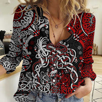 Viking Warrior And Viking Dragons Women Casual Shirt - Wonder Print Shop