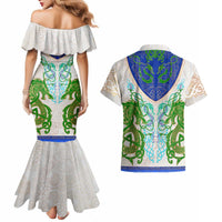 Dragon Celtic Knot Couples Matching Mermaid Dress and Hawaiian Shirt - Wonder Print Shop