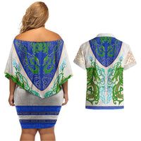 Dragon Celtic Knot Couples Matching Off Shoulder Short Dress and Hawaiian Shirt - Wonder Print Shop