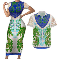 Dragon Celtic Knot Couples Matching Short Sleeve Bodycon Dress and Hawaiian Shirt - Wonder Print Shop