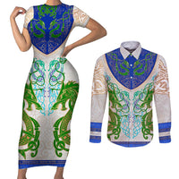 Dragon Celtic Knot Couples Matching Short Sleeve Bodycon Dress and Long Sleeve Button Shirt - Wonder Print Shop