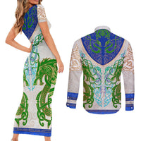 Dragon Celtic Knot Couples Matching Short Sleeve Bodycon Dress and Long Sleeve Button Shirt - Wonder Print Shop