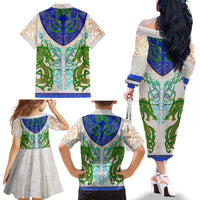 Dragon Celtic Knot Family Matching Off The Shoulder Long Sleeve Dress and Hawaiian Shirt - Wonder Print Shop