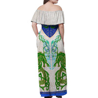 Dragon Celtic Knot Family Matching Off Shoulder Maxi Dress and Hawaiian Shirt - Wonder Print Shop