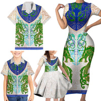 Dragon Celtic Knot Family Matching Short Sleeve Bodycon Dress and Hawaiian Shirt - Wonder Print Shop