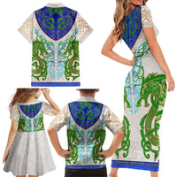 Dragon Celtic Knot Family Matching Short Sleeve Bodycon Dress and Hawaiian Shirt - Wonder Print Shop