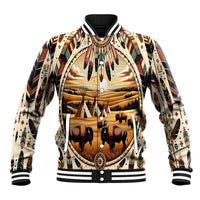 Native American Life Baseball Jacket Teepee Village With Buffalo Bison - Wonder Print Shop