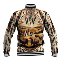 Native American Life Baseball Jacket Teepee Village With Buffalo Bison - Wonder Print Shop