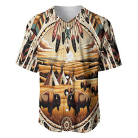 Native American Life Baseball Jersey Teepee Village With Buffalo Bison - Wonder Print Shop