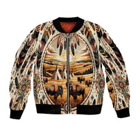 Native American Life Bomber Jacket Teepee Village With Buffalo Bison - Wonder Print Shop