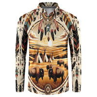 Native American Life Button Sweatshirt Teepee Village With Buffalo Bison - Wonder Print Shop