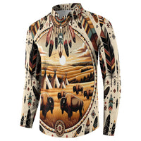 Native American Life Button Sweatshirt Teepee Village With Buffalo Bison - Wonder Print Shop