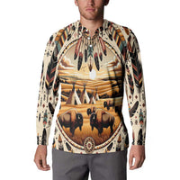 Native American Life Button Sweatshirt Teepee Village With Buffalo Bison - Wonder Print Shop