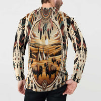 Native American Life Button Sweatshirt Teepee Village With Buffalo Bison - Wonder Print Shop